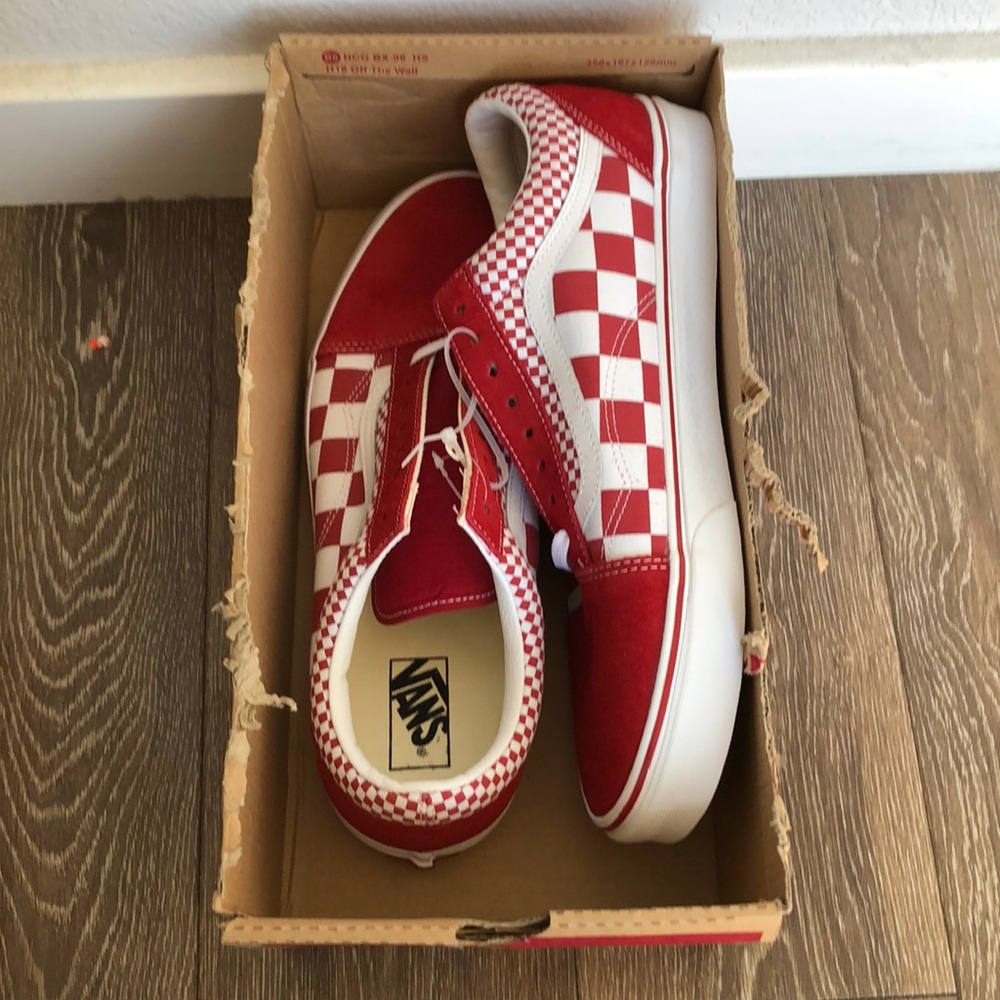 Old school red checkered vans.